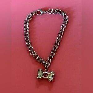Silver Dog Collar with Bone Charm